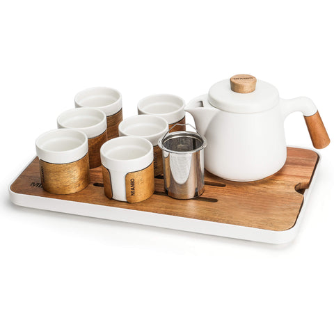 Japonský čajový set, konvička 620 ml + 6x100 ml, bílá