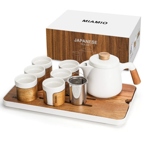 Japonský čajový set, konvička 620 ml + 6x100 ml, bílá