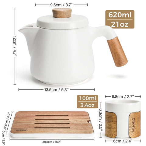 Japonský čajový set, konvička 620 ml + 6x100 ml, bílá