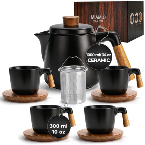 Čajový set, konvička 1000 ml + 4x300 ml, černá