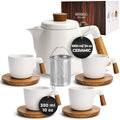 Čajový set, konvička 1000 ml + 4x300 ml, bílá